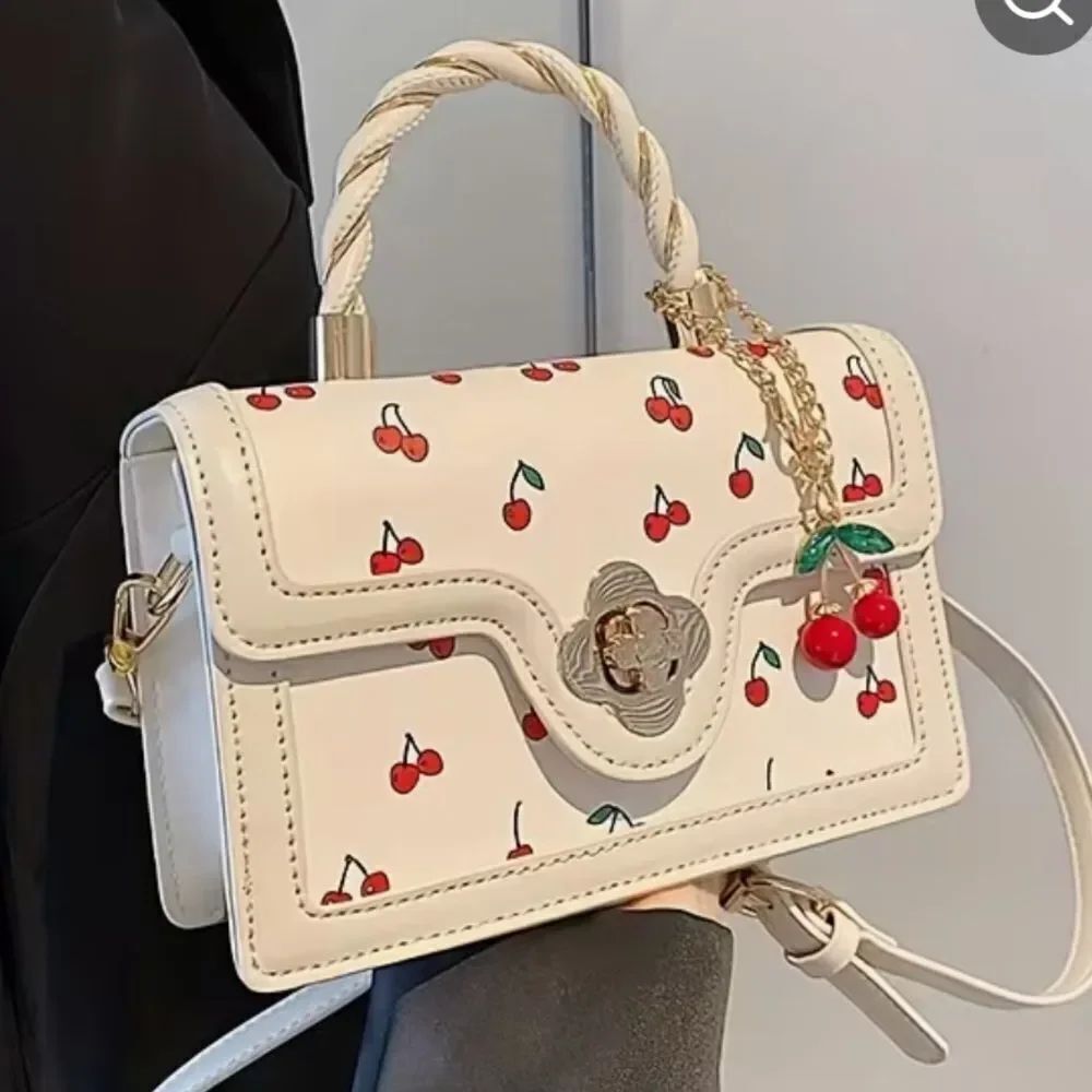 Elegant Cherry Crossbody Bag in Red and white